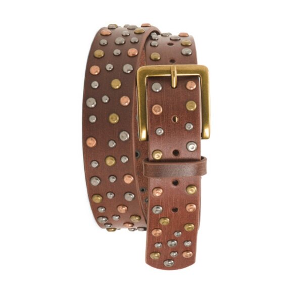 MOST WANTED Brown 3 tone metal Distressed Studded Leather Belt   1M8 main image 3